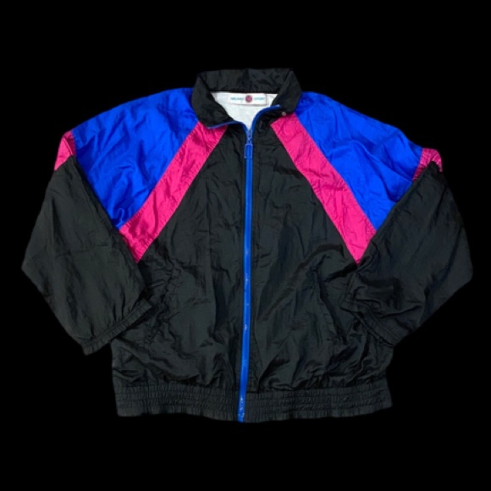 90s vintage color block zip up windbreaker
jacket by "Milano Sport" size XL